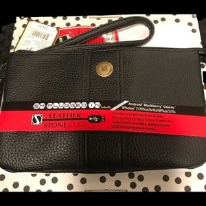 Stone & Co. Leather Phone Charging Wristlet Clutch